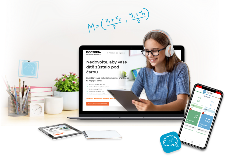 laptop s otevřeným webem Nanecisto.online s mladou studentkou a grafikou naznačující studium okolo